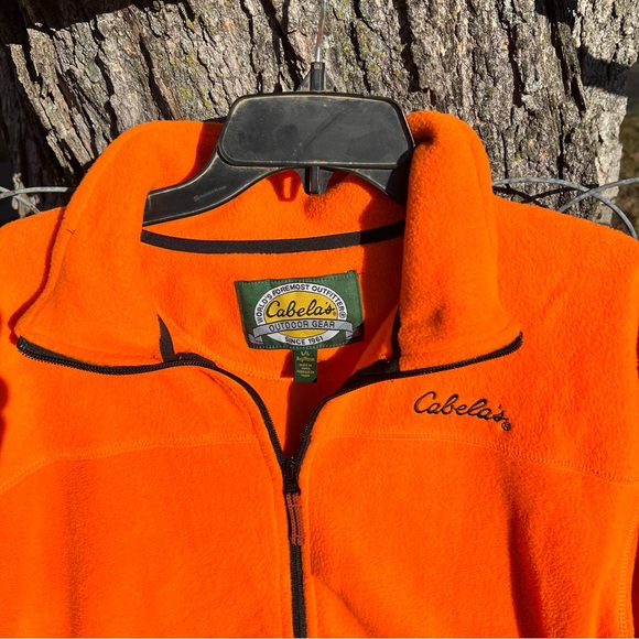 Cabela's Blaze Orange Jacket Large Men’s Ultra Soft Fleece Lightweight Hunting - Picture 3 of 8